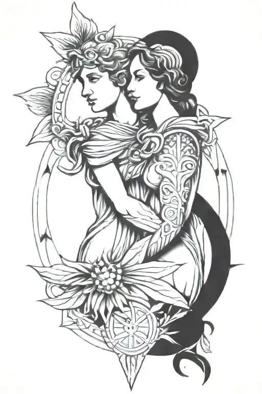 Greek good Apollo and Greek goddess aretmis tattoo design idea