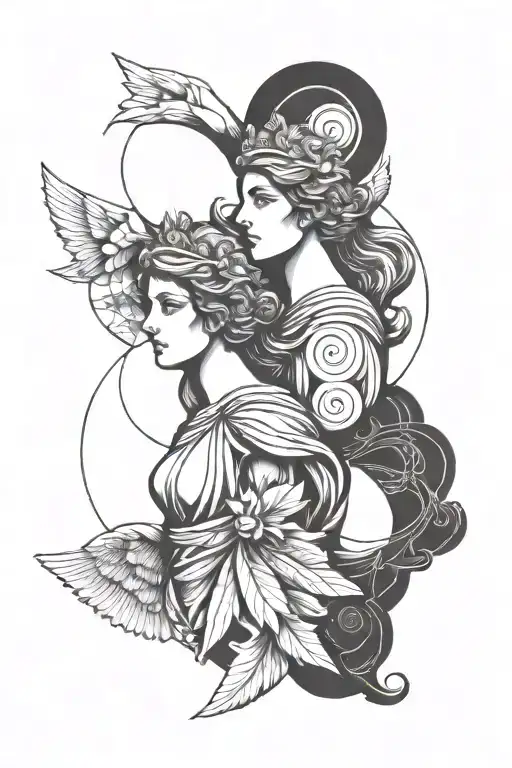 Greek good Apollo and Greek goddess aretmis tattoo design idea