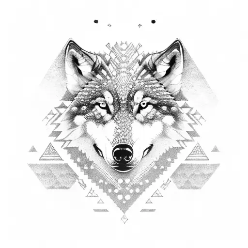 Nordic wolf intertwined with tribal patterns tattoo design idea