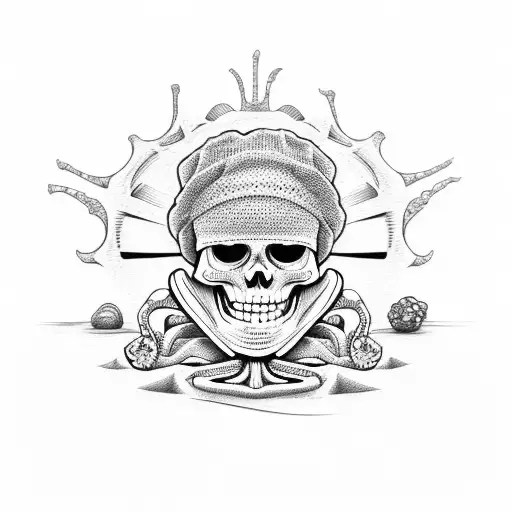 skeleton on beach chair with backwards hat tattoo design idea