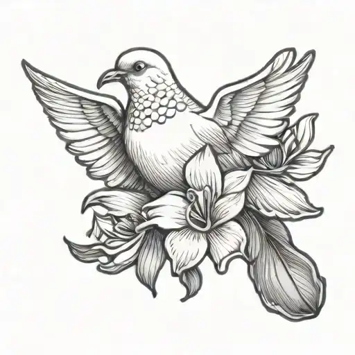 dove holding an orchid flower tattoo design idea