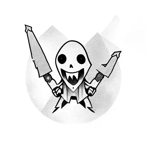 small ghost with weapons for friends group tattoo design idea