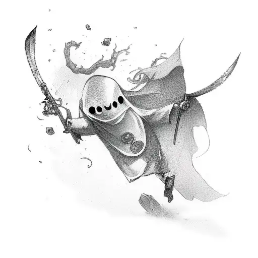 small ghost with weapons tattoo design idea