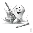 small ghost with weapons tattoo design idea