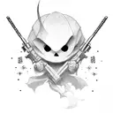 small ghost with weapons tattoo design idea
