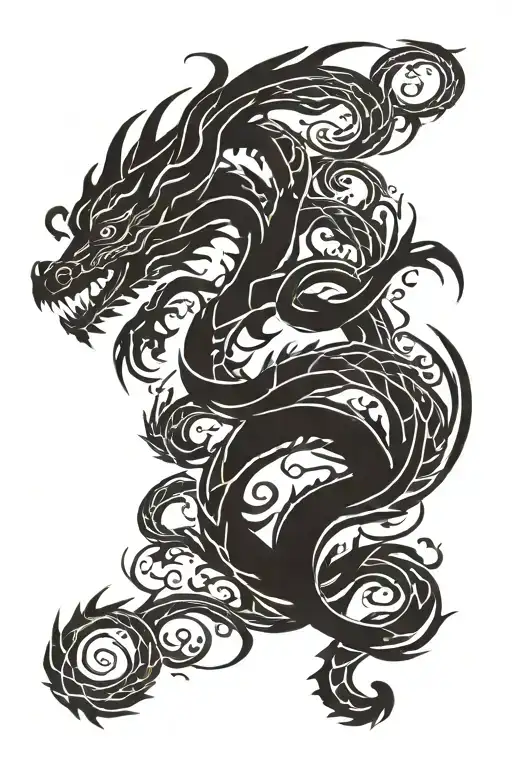 dragon and tree tattoo design idea
