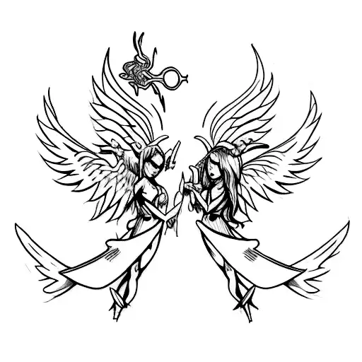 A demon and angel locked in a fierce battle tattoo design idea