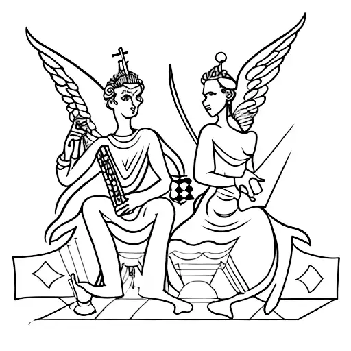 A demon and angel playing a game of chess tattoo design idea