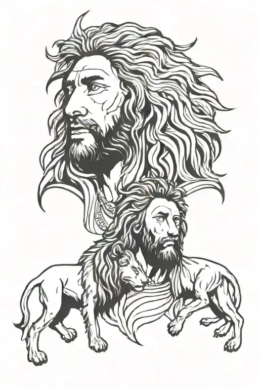 Jesus and a lion tattoo design idea