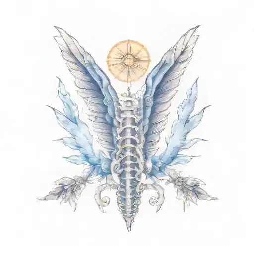 spine with blue spinal cord tattoo design idea