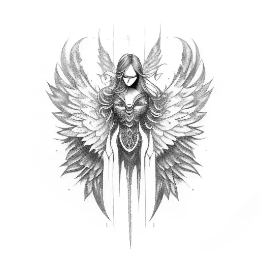 An dark angel with broken wings tattoo design idea