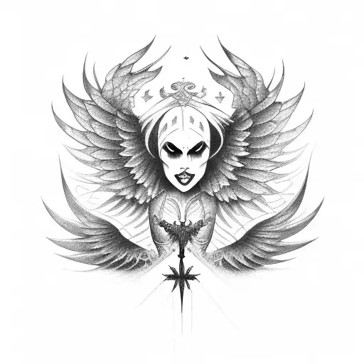 An dark angel with broken wings tattoo design idea