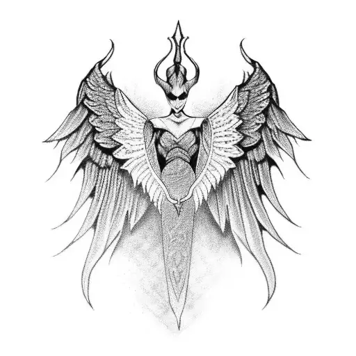 Maleficent-inspired angel wings with intricate geometric patterns tattoo design idea