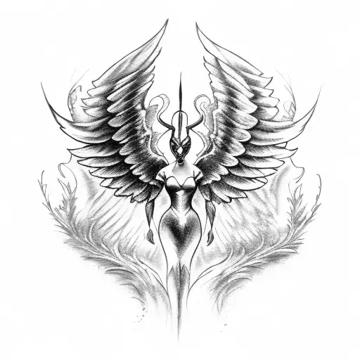 A maleficent angel with broken wings tattoo design idea