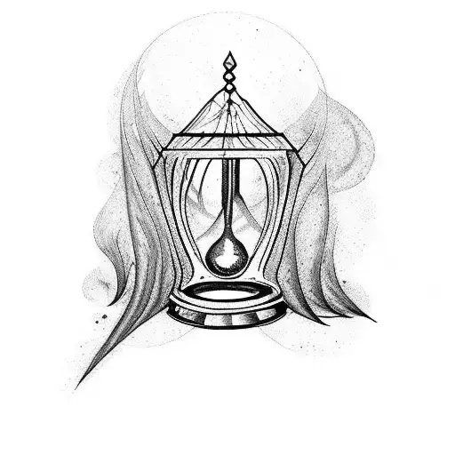 a gothic hourglass surrounded by smoke and spider webs  tattoo design idea