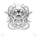 A haunting gothic scene of a Virgo constellation surrounded by smoke and snakes tattoo design idea