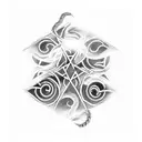 A haunting gothic scene of a Virgo constellation surrounded by smoke and snakes tattoo design idea