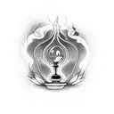 A haunting gothic hourglass surrounded by smoke and flowers tattoo design idea