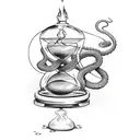 A sketch-style tattoo featuring a snake coiled around an hourglass with smoke billowing out of it tattoo design idea