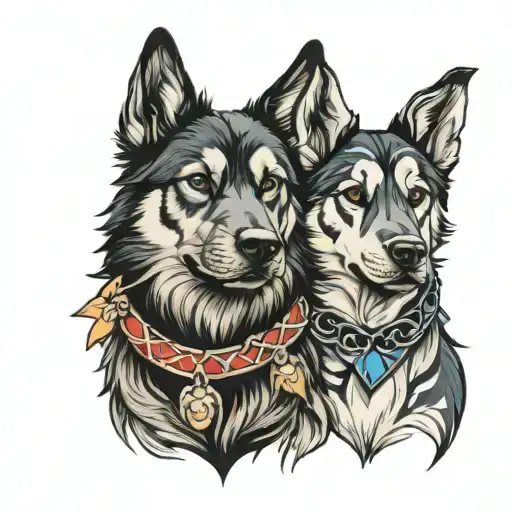 Dogs named Blaze and Aleu, with four paws representing four pups tattoo design idea
