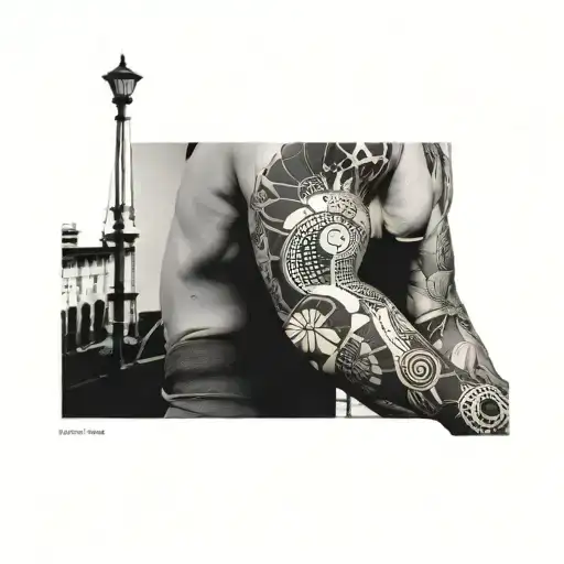 patchwork sleeve tattoo design idea