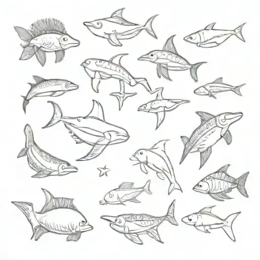 marine animals tattoo design idea