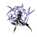 Create a tattoo featuring Raiden from Genshin Impact in a unique and abstract style tattoo design idea