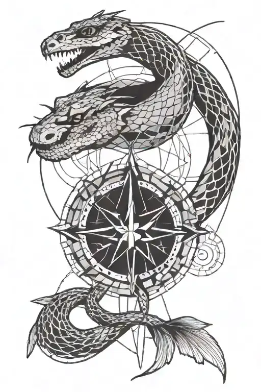 Create a small tattoo including: snake, dove, angel, compass tattoo design idea