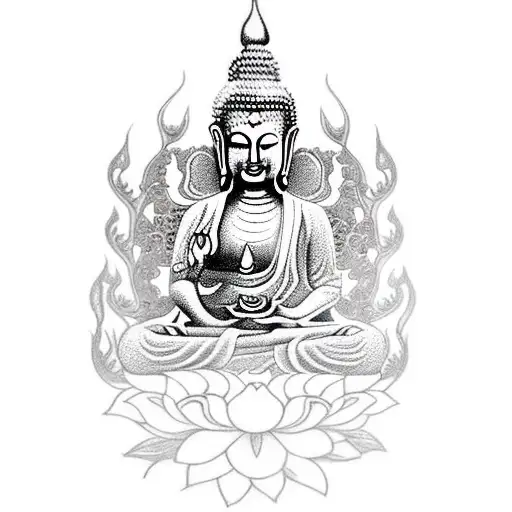 Buddha elephant god flowers tattoo design idea