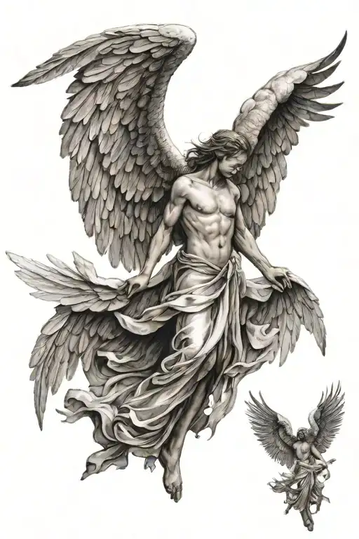 The wings of a fallen angel passing into the wings of a good angel  tattoo design idea