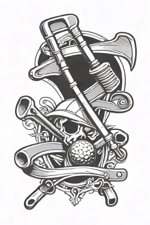 a golf club crossed with a wrench tattoo design idea