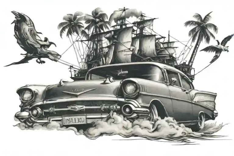 1957 chevy, military, 4 daughters, world travel, cars, pirate ship,  tattoo design idea
