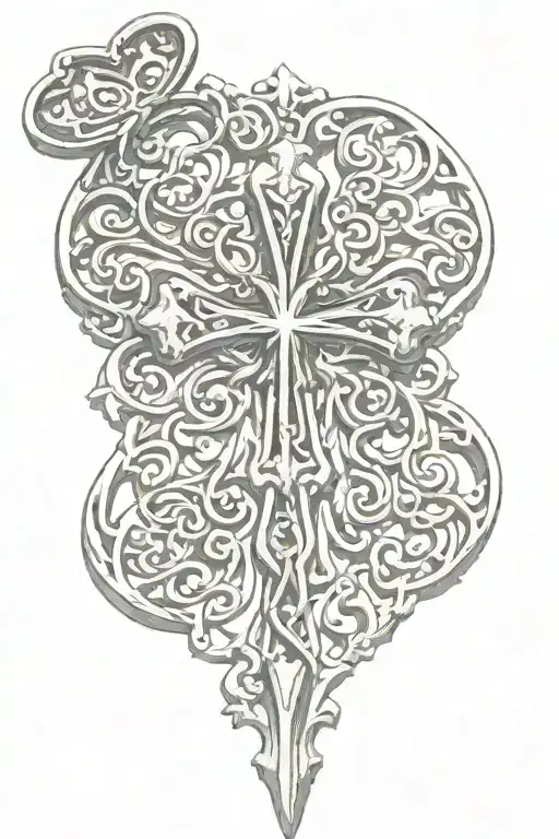 chrome heart cross surrounded tattoo design idea