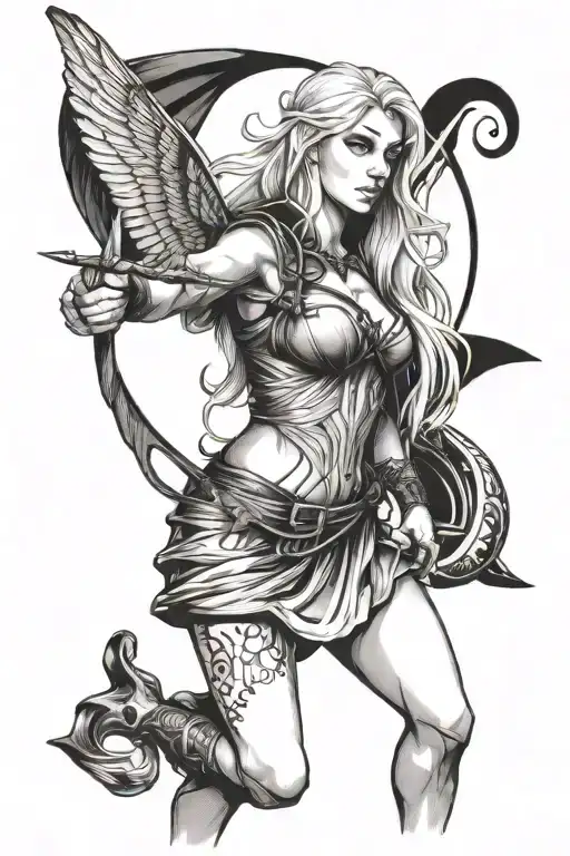 lilith with blond hair holding arrow tattoo design idea