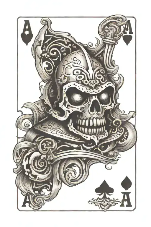 An ace of spades card with a heavy metal monster design tattoo design idea
