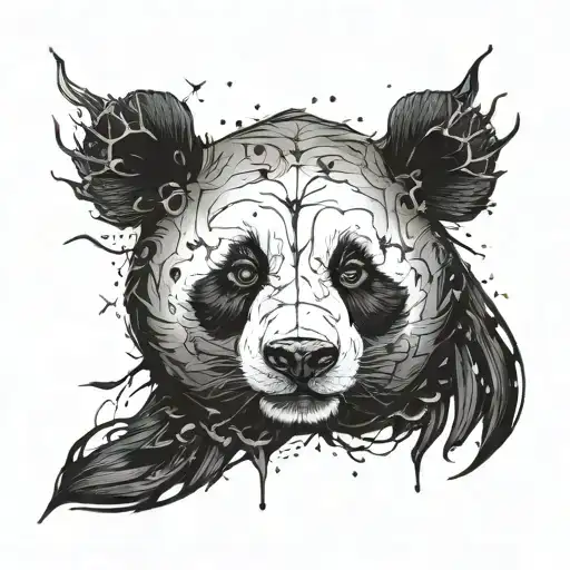 panda gothic face surrounded by dark energy tattoo design idea