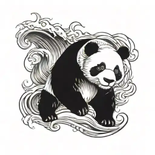 panda face surrounded by waves tattoo design idea