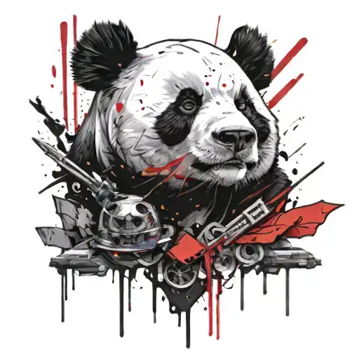 panda gothic face surrounded by dark energy tattoo design idea