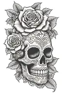 sugar skull with roses intertwined tattoo design idea