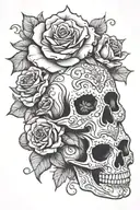 sugar skull with roses intertwined tattoo design idea