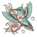 girly colorful hummingbird with feminine pink lily flower tattoo design idea