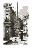 A Parisian street scene with hidden Disney characters tattoo design idea