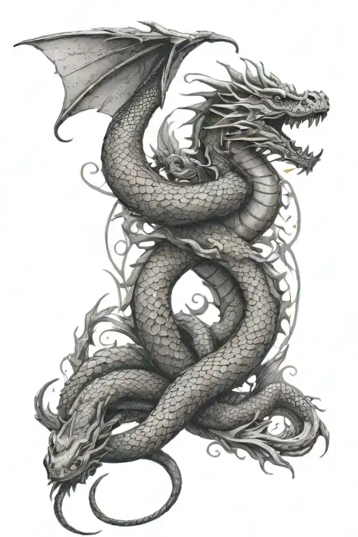 An intricate design of a dragon and snake engaged in an epic battle, representing your love for conflict and struggle in your favorite things tattoo design idea