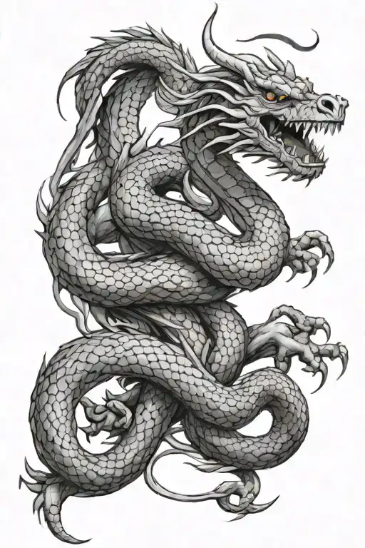 A black and grey tattoo of a dragon and snake locked in combat, showcasing the intense energy and power in your favorite things tattoo design idea