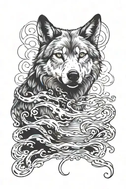 Wolf looking into Water tattoo design idea