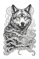 Wolf looking into Water tattoo design idea