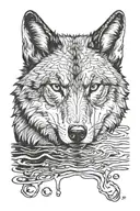 Wolf looking into Water tattoo design idea