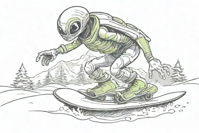 alien riding a snowboard  tattoo design idea