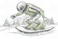 alien riding a snowboard  tattoo design idea