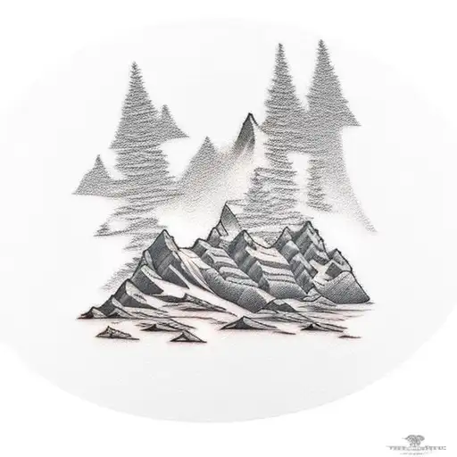 dog paw with a ridgeline of mountains within tattoo design idea